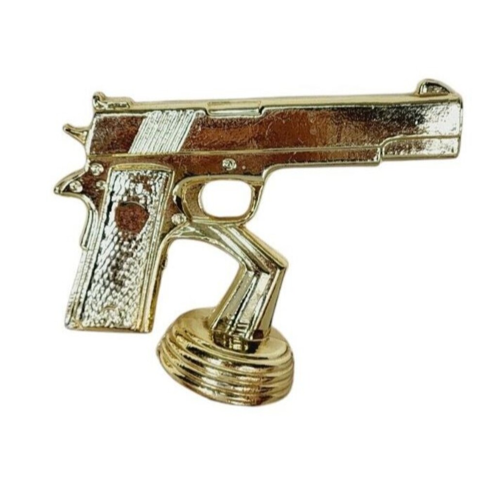 VTG 70s Gold Marksman Shooting 1911 Hand Gun Shooter Trophy Topper Ornament